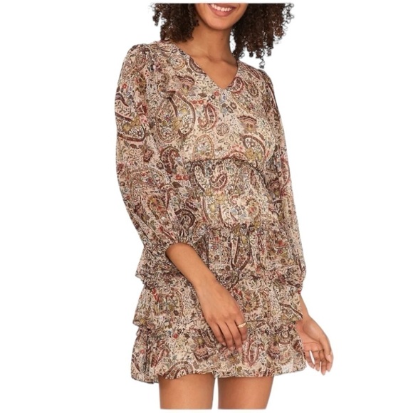 Vince Camuto Tiered Mini Dress paisley floral size Large NWT - Picture 1 of 5